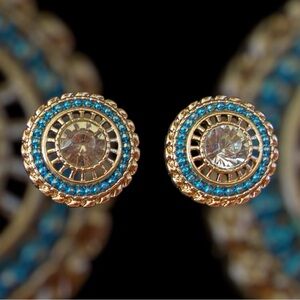 Elegant Gold in color and Blue Crystal Earrings